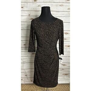 Lauren Ralph Lauren mob wife black/brown leopard print midi sheath dress Size 6P